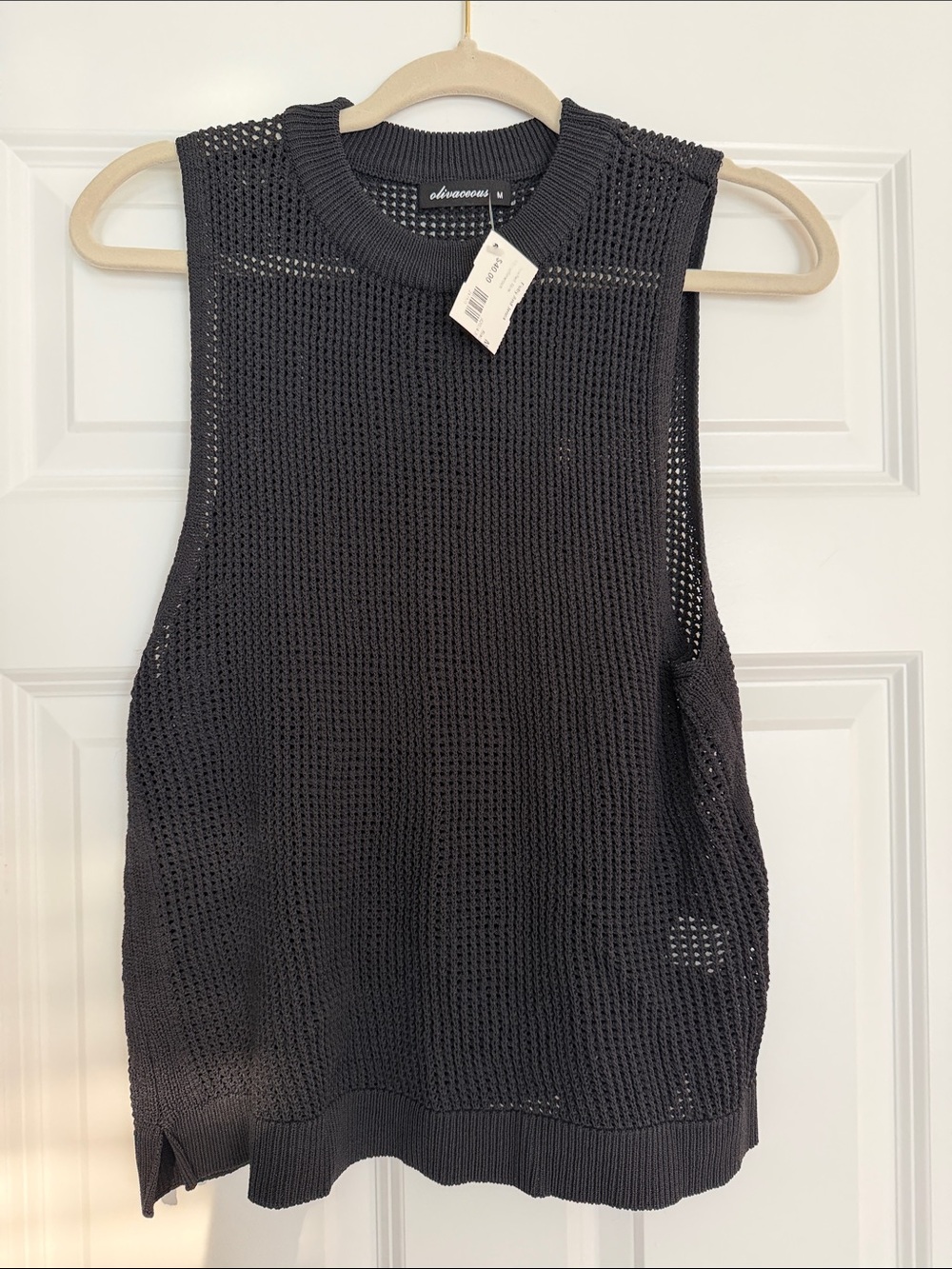 Olivaceous Two Piece Set- Black Open-Knit Sleeveless Tank with Pants